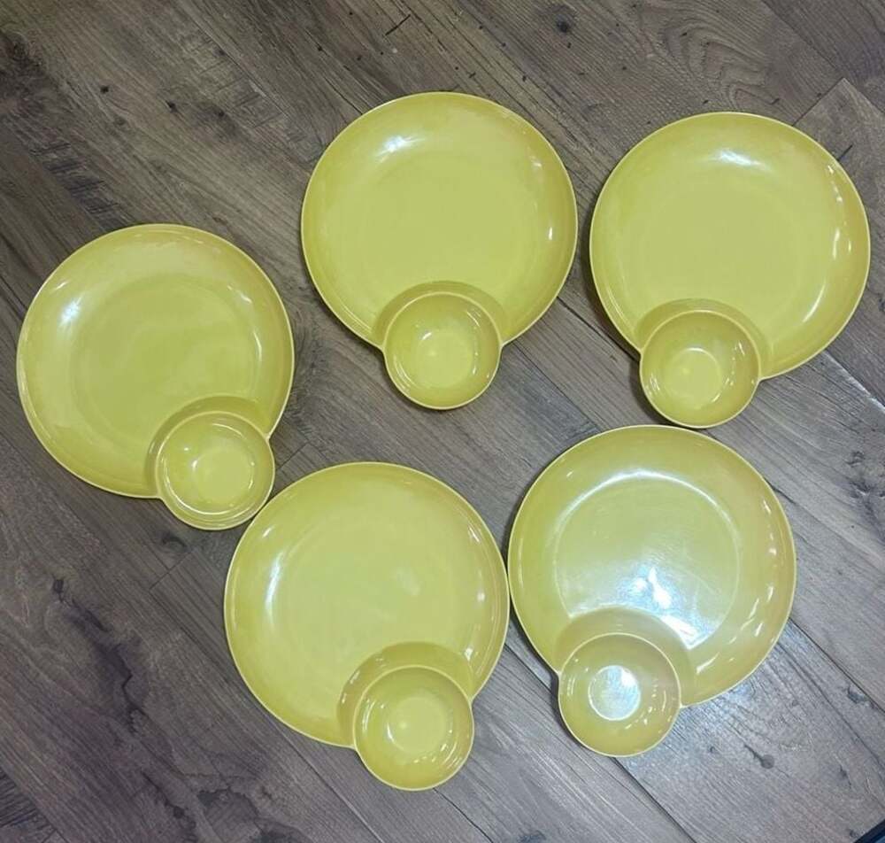 Set of 5 Mustard Yellow Melamine Chip and Dip Snack Plates
